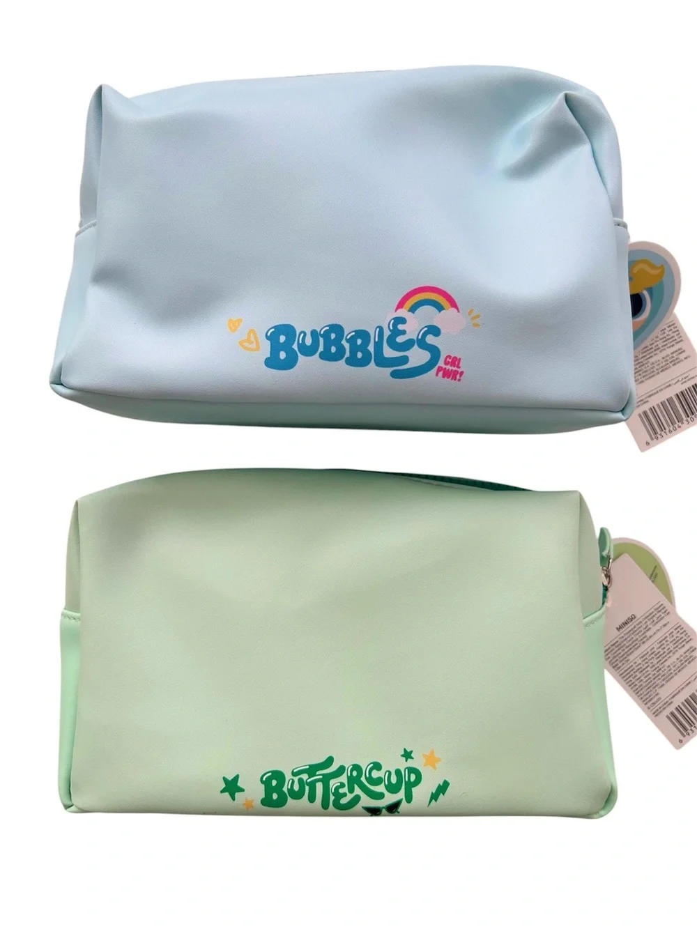 Bundle Two Miniso Power Puff Girls Bubbles and Buttercup Cosmetics Bags Wms/Girl